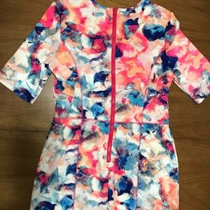 INC Watercolor Scuba Dress with Neon Zipper